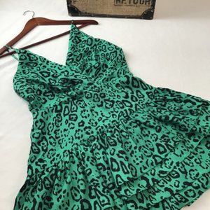 WAYF Tombly Green Leopard Print Ruffle Minidress